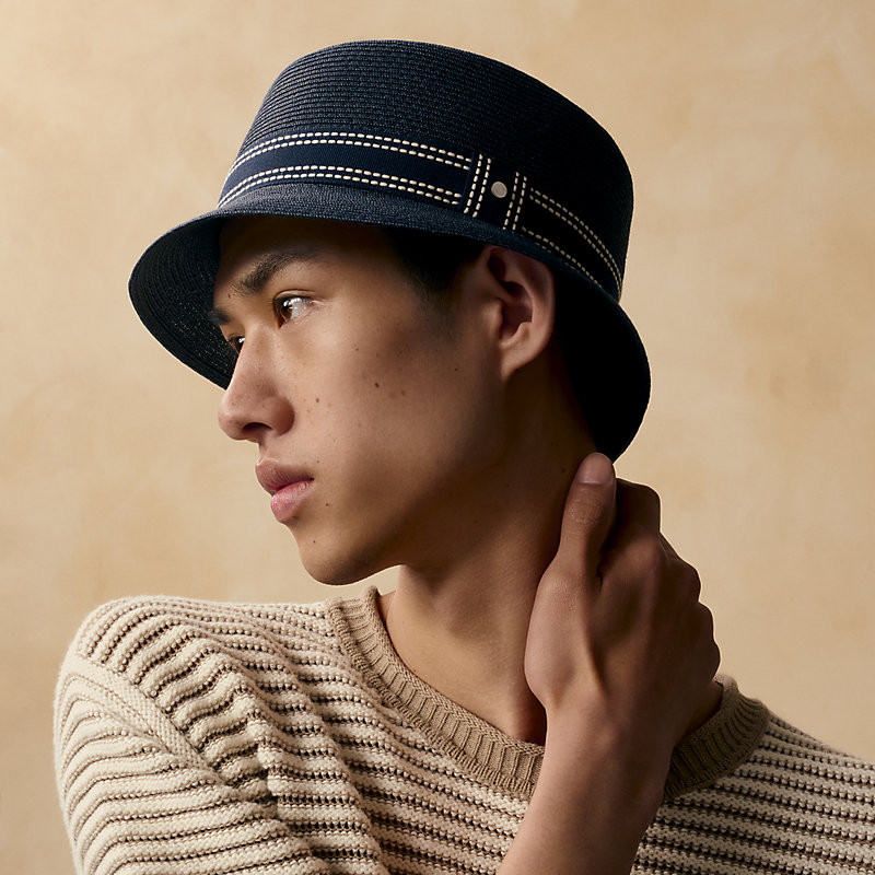 HERMES リネン 中折れハット アッシュグレー